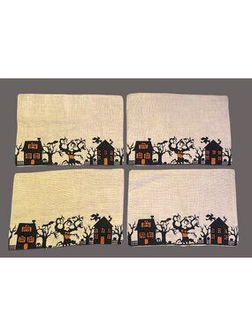 Set Of 4 Halloween Haunted House Jute & Polyester Placemats 19"x13" By Storehous